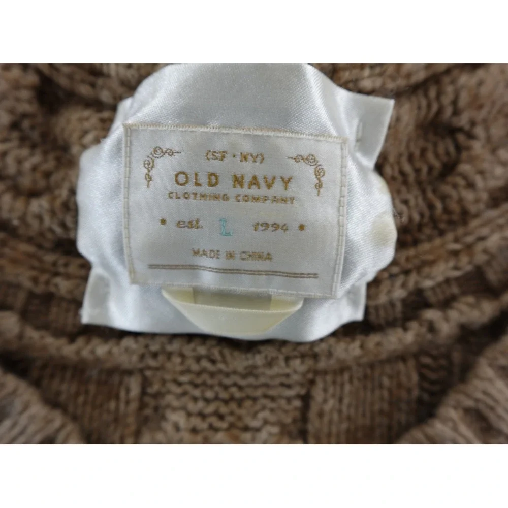 Old Navy Women Cable Knit V Neck Sweater Brown Long Sleeve Buttons Size Medium‎